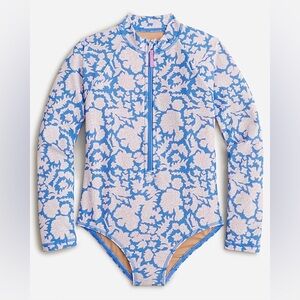 SZ Blockprints x Crewcuts Girls‎ 10 Rash Guard One-Piece Swimsuit Floral Blue